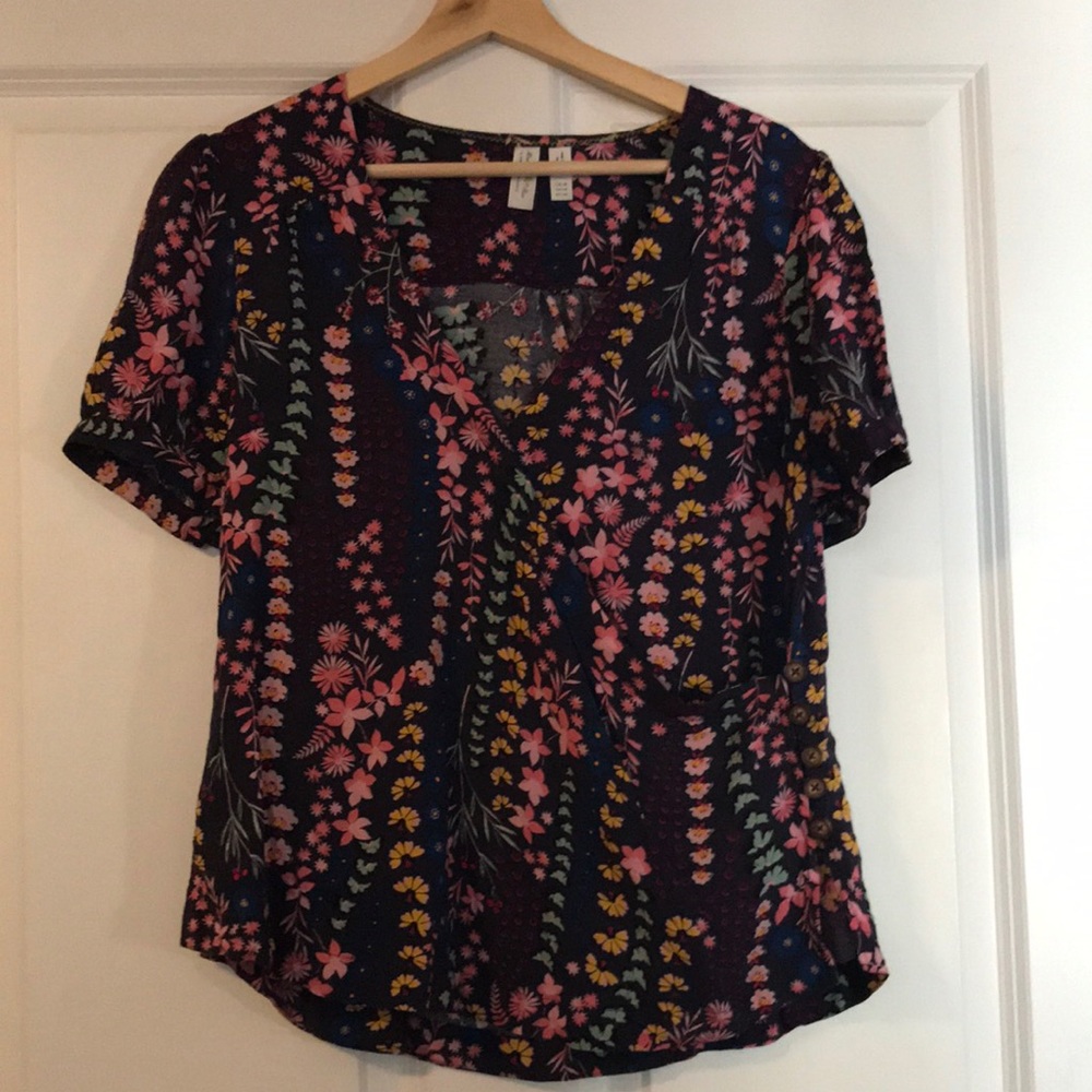 ❤️ Anthropologie purple flower blouse size 12